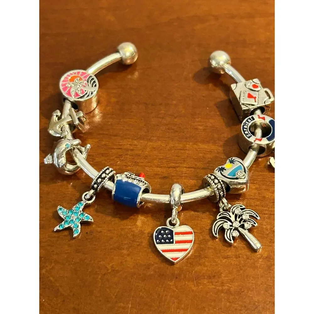 Vintage Fun In The Sun Cruise Ship Charm Bracelet - Nautical Vacation Beach